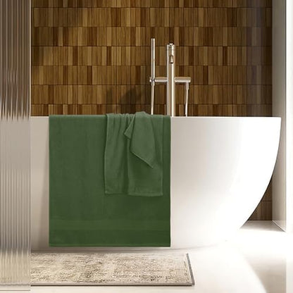 Belizzi Home 8 Piece Towel Set 100% Ring Spun Cotton, 2 Bath Towels 27x54, 2 Hand Towels 16x28 and 4 Washcloths 13x13 - Ultra Soft Highly Absorbent Machine Washable Hotel Spa Quality - Olive Green