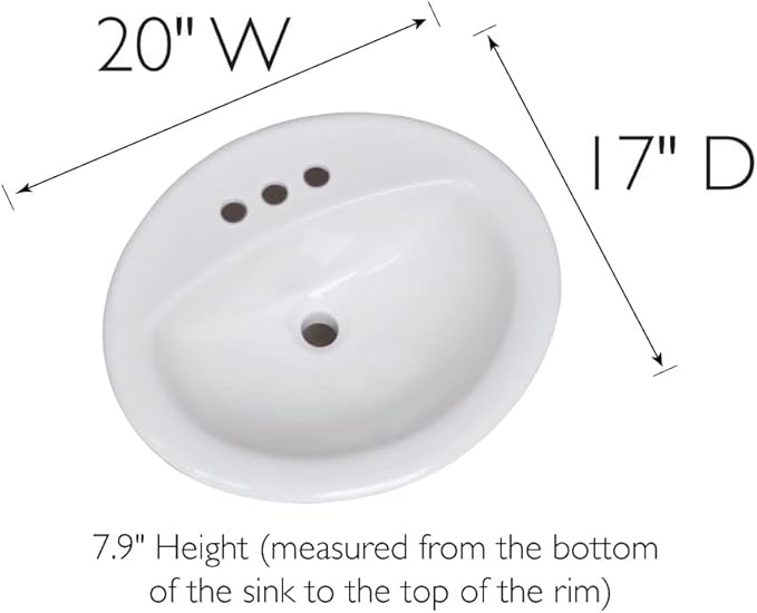 Design House 583203-WHT Traditional Simple Oval Drop-In Sink 20x17 Single Basin in White