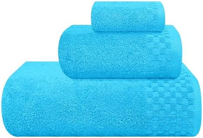 MyOwn Ultra Soft 3 Pack Cotton Towel Set, Contains a Bath Towels 28x55 inch, a Hand Towels 16x24 inch & a Wash Coths 12x12 inch, Ideal Everyday use, Compact & Lightweight - Turquoise Blue