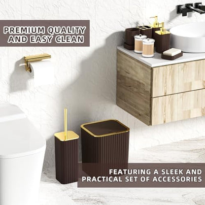XLHOMO Bathroom Accessories Set - 25PC Brown Bathroom Sets with Shower Curtain and Rugs, Bathroom Accessory Set, Brown Shower Curtain Set, Trash Can, Qtip Holder Dispenser & Soap Dispenser
