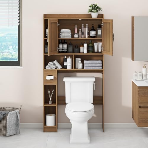 Vabches Over The Toilet Storage Cabinet with 2 Barn Doors, Oak