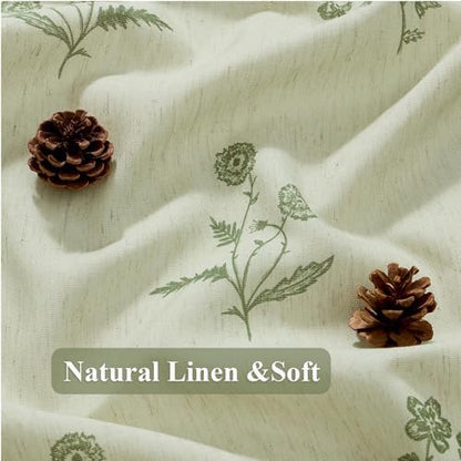 ORTIGIA Farmhouse Vintage Sage Green Floral Shower Curtain Block Print Linen Shower Curtains Set Boho Cottagecore Rustic Decor for Bathroom 72 W x 72 L