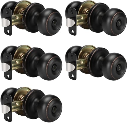 Haidms 5 Pack Oil Rubbed Bronze Door Knobs Interior, Bronze Privacy Interior Door Knobs for Bedroom or Bathroom Classic Round Doorknobs Hardware