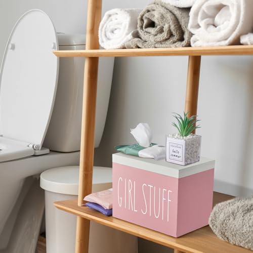 DRASTAR Tampon Holder for Bathroom, Pink Lady Stuff Box for Bathroom Accessories, Pink Bathroom Decor,Feminine Product Organizer, Pad Organize Case with hinged lid, Shark Week Tampon Storage