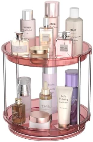 Rotating Makeup Organizer, Perfume Skincare Holder, 2 Tier 9 Inch, Pink