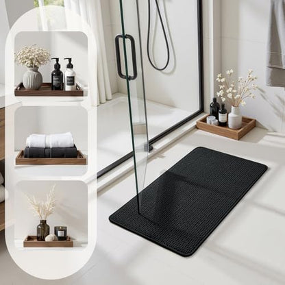 HOMEIDEAS Bathroom Rugs Set 2 Piece Thin Non Slip, Black 17"x24"+20"x32"
