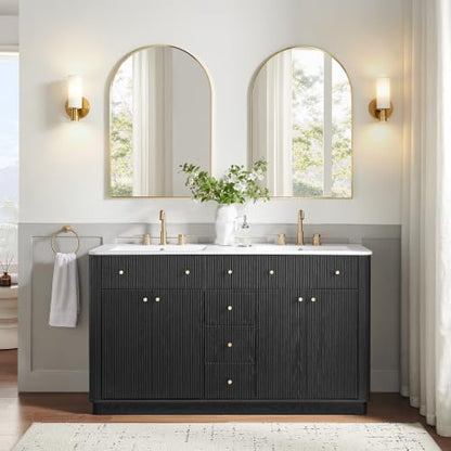 T4TREAM 60" Fluted Bathroom Vanity with Double Sink, Black Oak