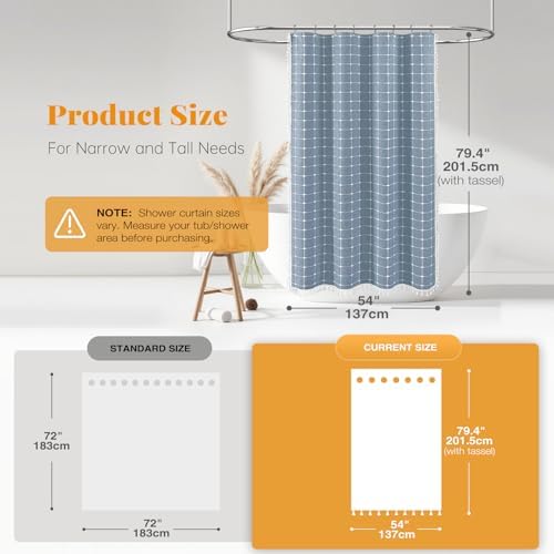 BTTN 54x78 Boho Farmhouse Linen Heavy Duty Fabric Shower Curtain Set, Blue