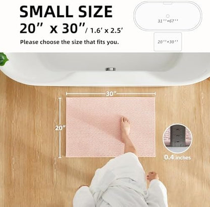 TYUU Bathroom Rugs Non Slip Washable, Super Absorbent Thin Bath Mat Small Quick Dry Low Pile Bathroom Rug, Pink 20"x30"