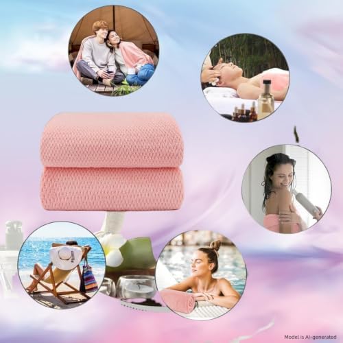 2-Pack Microfiber Bath Towels (27x54 Inches) - Ultra Soft & Quick Dry, 3X Absorbency, Lightweight for Gym, Yoga, Travel & Spa - Perfect for Home, Fitness & Post-Workout, Pink