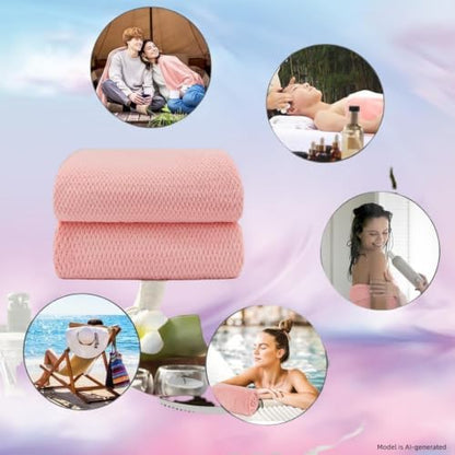 2-Pack Microfiber Bath Towels (27x54 Inches) - Ultra Soft & Quick Dry, 3X Absorbency, Lightweight for Gym, Yoga, Travel & Spa - Perfect for Home, Fitness & Post-Workout, Pink