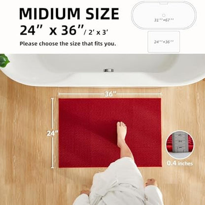 TYUU Christmas Bathroom Rugs Non Slip Washable, Super Absorbent Thin Bath Mat Quick Dry Low Pile Bathroom Rug, Red 24"x36"