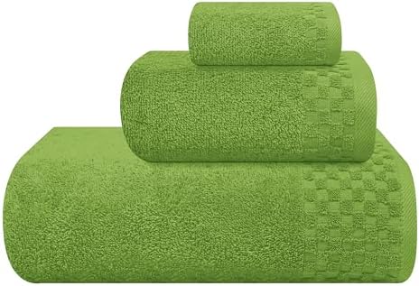 MyOwn Ultra Soft 3 Pack Cotton Towel Set, Contains a Bath Towels 28x55 inch, a Hand Towels 16x24 inch & a Wash Coths 12x12 inch, Ideal Everyday use, Compact & Lightweight - Kiwi Green