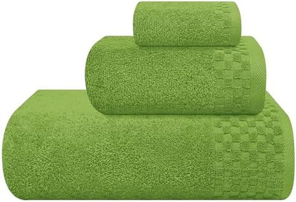 MyOwn Ultra Soft 3 Pack Cotton Towel Set, Contains a Bath Towels 28x55 inch, a Hand Towels 16x24 inch & a Wash Coths 12x12 inch, Ideal Everyday use, Compact & Lightweight - Kiwi Green