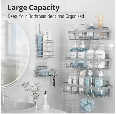 Liuoud 5 Pack Shower Caddy for Inside Shower, Grey Bathroom Storage Decor
