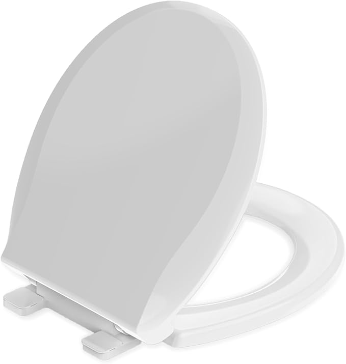 Round Toilet Seat Soft Close 16.5'',Standard Universal Toilet Lid Round with PP Material Safe,Easy to Clean and Install,Ergonomic design,Never Loosens,2 Years Support,White Plastic