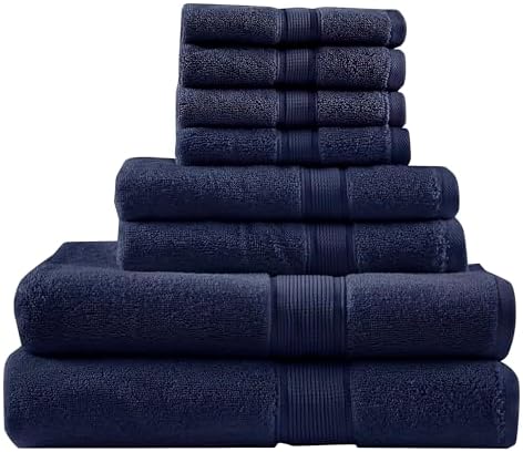 Madison Park 800GSM 100% Cotton Bathroom Bath Towel Set of 8, Dark Navy