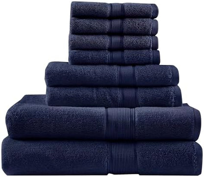 Madison Park 800GSM 100% Cotton Bathroom Bath Towel Set of 8, Dark Navy