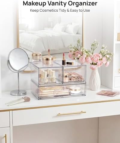 Vtopmart Clear Stackable Storage Drawers Set of 4, Plastic Organizer Bins