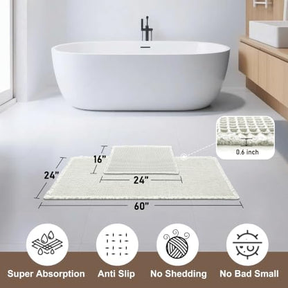 JIUZHEN Set of 2 Waffle Bathroom Rugs Non Slip Bath Mats, 16"x24"+24"x60"