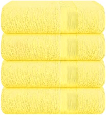 Belizzi Home 4 Pack Bath Towel Set 27x54, 100% Ring Spun Cotton, Ultra Soft Highly Absorbent Machine Washable Hotel Spa Quality Bath Towels for Bathroom, 4 Bath Towels - Lime Yellow