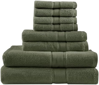 Madison Park 800GSM 100% Cotton Bathroom Bath Towel Set of 8, Olive Green