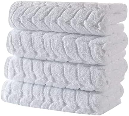 BAGNO MILANO Turkish Cotton Bath Towels, Hand Towels - Soft Plush Jacquard Collection - Highly Absorbent Towel Set (White, 4 Pcs Hand Towel Set)