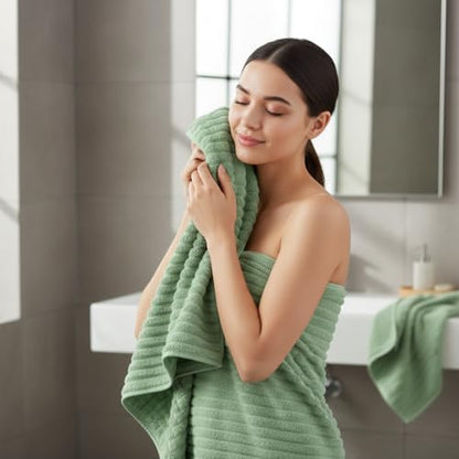 6 PC Bath Towel Set, 40"x80" Oversized Bath Sheets, Sage Green
