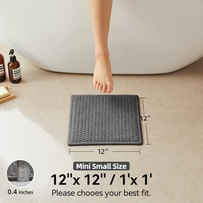 Triohero Small Bathroom Rugs Non Slip Washable Bath Rugs Super Absorbent Bathroom Rug Thin Quick Dry Low Pile Bath Mats, Dark Grey 12"x12"