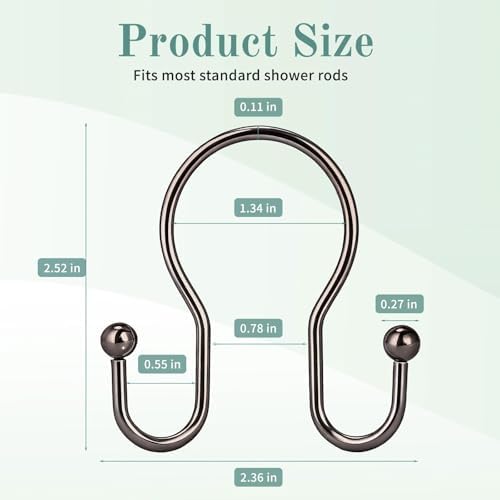Goowin Shower Curtain Hooks, 12 Pcs Shower Curtain Rings, Stainless Steel Shower Curtain Hangers, Metal Shower Curtain Hooks Rings Rust Proof, Minimalist Shower Hooks for Shower Curtain, Bronze