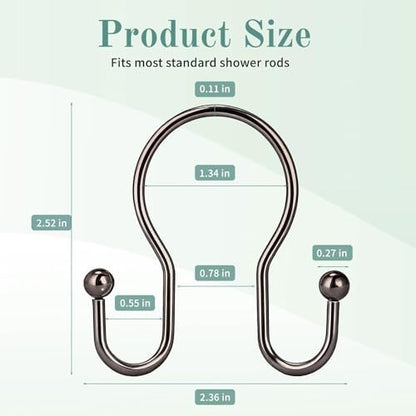 Goowin Shower Curtain Hooks, 12 Pcs Shower Curtain Rings, Stainless Steel Shower Curtain Hangers, Metal Shower Curtain Hooks Rings Rust Proof, Minimalist Shower Hooks for Shower Curtain, Bronze