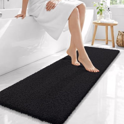 OLANLY Microfiber Bathroom Runner Rugs 59x20, Ultra Soft Bath Mat, Black
