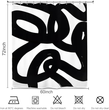 Abstract Black White Shower Curtain 60Wx72L Inch Modern Minimalist Geometric Contemporary Geometric Line Neutral Simple Bathroom Set Accessories Decor with 12 Pack Hooks