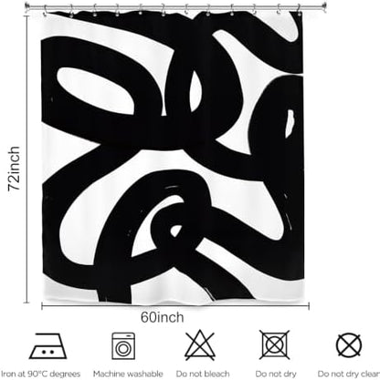 Abstract Black White Shower Curtain 60Wx72L Inch Modern Minimalist Geometric Contemporary Geometric Line Neutral Simple Bathroom Set Accessories Decor with 12 Pack Hooks