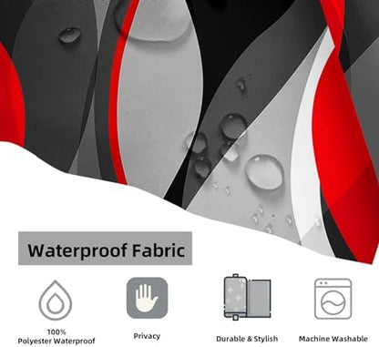 weesire Red and Grey Shower Curtain for Bathroom Red and Black Shower Curtain Fabric Modern Abstract Striped Minimalist Bath Curtains Waterproof Shower Curtains Set, Black Gray Red, 72 x 72 Inch