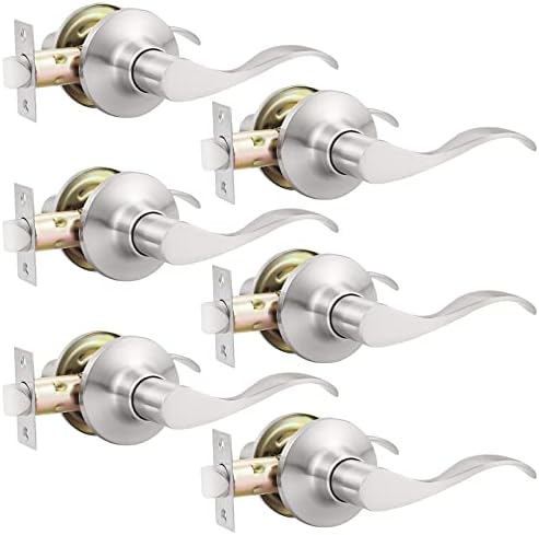 GOBEKOR 6 Pack Passage Lever Door Handle Brushed Nickel Wave Door Levers Interior Door Handles for Closet Keyless Indoor Door Locks