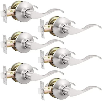 GOBEKOR 6 Pack Passage Lever Door Handle Brushed Nickel Wave Door Levers Interior Door Handles for Closet Keyless Indoor Door Locks