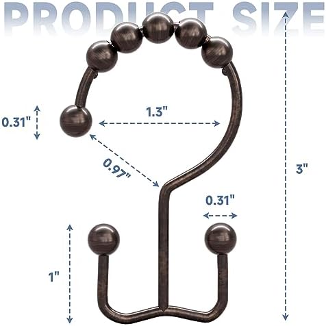 Titanker Shower Curtain Hooks Rings, Rust Resistant Metal Double Glide Shower Hooks Rings for Bathroom Shower Rods Curtains, Set of 24 Hooks - Bronze
