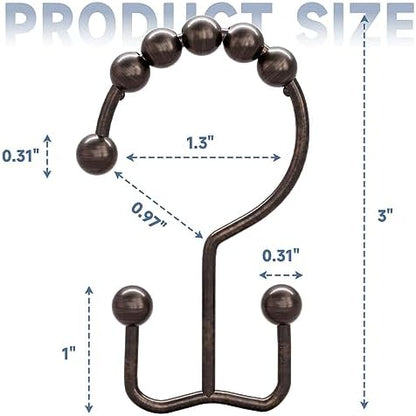 Titanker Shower Curtain Hooks Rings, Rust Resistant Metal Double Glide Shower Hooks Rings for Bathroom Shower Rods Curtains, Set of 24 Hooks - Bronze