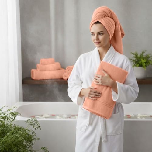 8 Piece Bath Towels for Bathroom - 100% Cotton, Soft Absorbent Bathroom Towels Set - 2 Extra Large Bath Towels, 2 Hand Towels & 4 Washcloths - Hotel Spa Thick Plush Towel, Peach