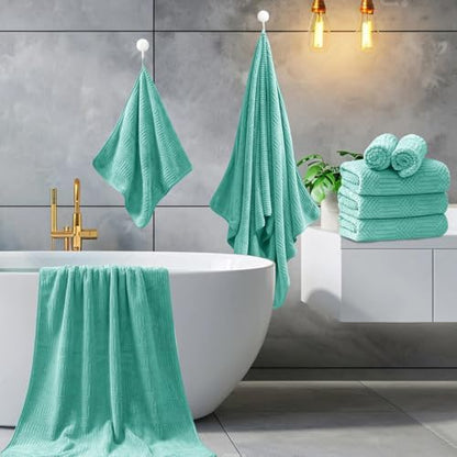 Ycosy 4 Pack Extra Large Microfiber Bath Towels Set,35x70 inches,600GSM,Less Lint Highly Absorbent Super Soft & Quick Dry,Oversized Bath Towels,Perfect for Bathroom Gym Pool,Teal Blue