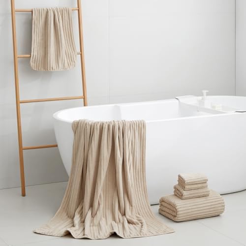 6 Piece Bath Towel Set, 40"x80" Oversized Bath Sheets, Beige