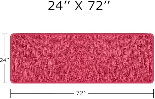 Yeaban Chenille Hot Pink Bathroom Runner Rug 24"x72"