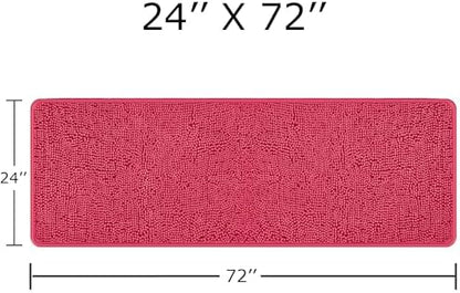 Yeaban Chenille Hot Pink Bathroom Runner Rug 24"x72"