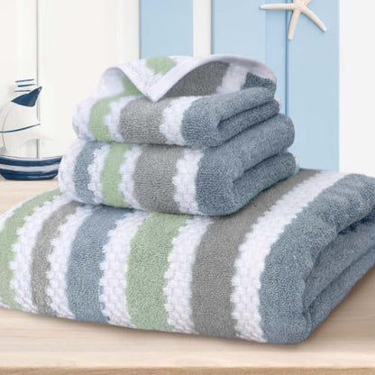 VOOVA & MOVAS Waffle 3PC Towel Set, Cotton, Navy Grey Green White