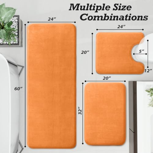 HUXMEYSON Bathroom Rugs Sets 3 Piece, Non-Slip & Quick Dry Bath Mat Set, Ultra Soft Velvet Bath Rugs for Bathroom, Toilet and Shower Floor, Orange