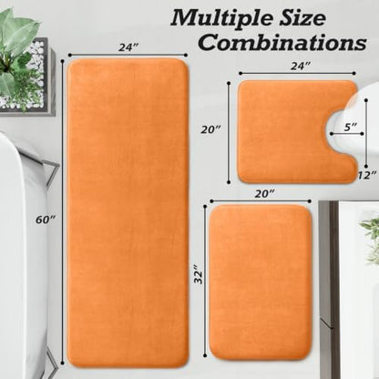 HUXMEYSON Bathroom Rugs Sets 3 Piece, Non-Slip & Quick Dry Bath Mat Set, Ultra Soft Velvet Bath Rugs for Bathroom, Toilet and Shower Floor, Orange