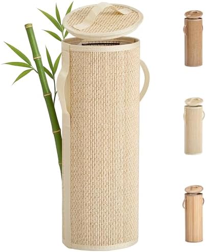 Bamboo Toilet Paper Storage Basket with Lid & Handle - 10L Handwoven Bathroom Organizer for 4 Rolls - Sturdy Stand Holder for Toilet Paper Organization, Light Natural