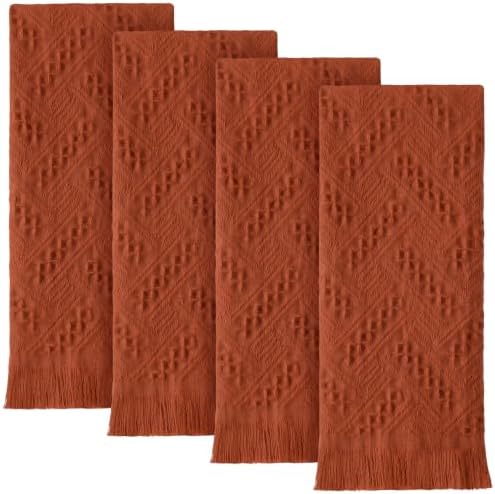 HunnmingRe 4 Pack Boho Hand Towel for Kitchen, Burnt Orange