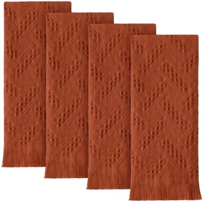 HunnmingRe 4 Pack Boho Hand Towel for Kitchen, Burnt Orange